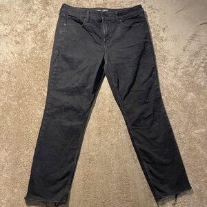 Old Navy Jeans Womens 14 Power Straight Black High Rise Stretchy Raw Hem Ankle